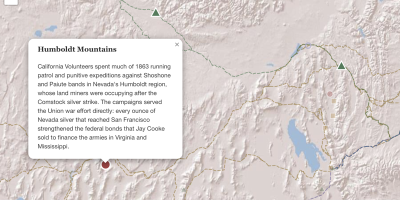 Map showing markers and trail routes across the Great Basin